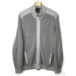 Calvin Klein Mens Waffle Knit Cotton Mock Neck Full Zip Jacket Gray Size Large